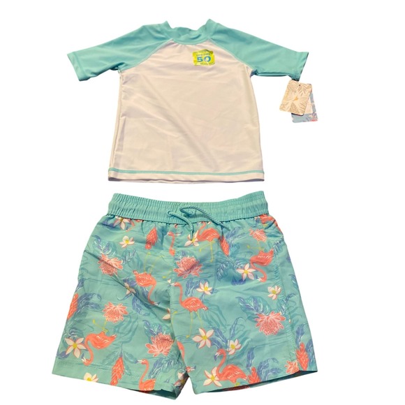 Tommy‎ Bahama Rash Guard Swimsuit Set UPF 50 Flamingo Print Size 3T NWT - Picture 1 of 9